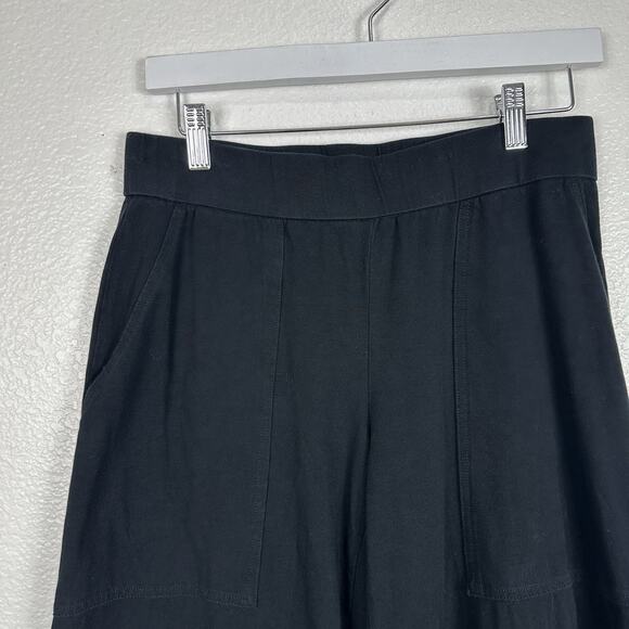 Eileen Fisher Pants Women XS Black Pull On Wide Leg Cropped Organic Cotton Knit - Picture 2 of 10